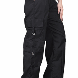 This Black cargo jeans are trendy, comfortable, and useful. They have many pockets, look stylish, and are perfect for daily wear.