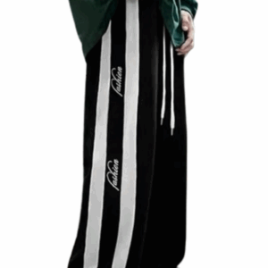 Black cargo trousers combine breathable, lightweight fabric with a secure zippered pocket and stylish striped design, making them ideal for lounging, sports, casual outings, and even semi-formal events with ease and comfort.