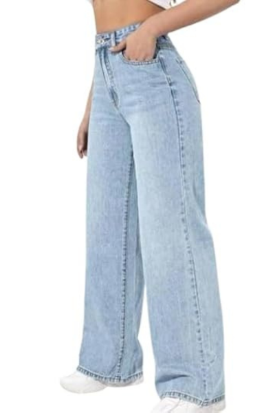 Ladies blue jeans looking classy in ice colour and loose bottom