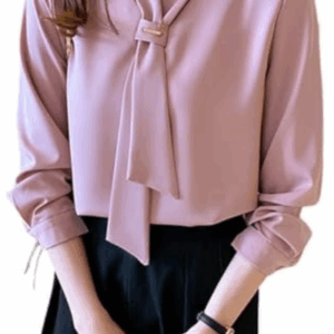 Discover elegance with our ladies formal tops, featuring a stylish V-neck design and matching tie. This purple-grey formal shirt blends sophistication and comfort, making it perfect for office wear and business meetings.