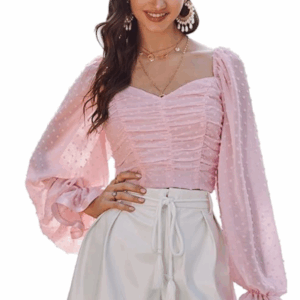These trendy crop tops feature elegant flare sleeves and a sweetheart neckline, crafted from breathable Georgette fabric, making them perfect for stylish, comfortable looks in both casual and formal settings.