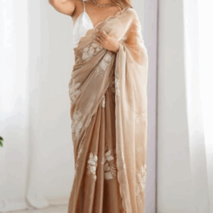 Draped in delicate charm, this organza fabric saree combines airy elegance with intricate detailing, offering timeless beauty and effortless sophistication, perfect for weddings, festive evenings, and memorable celebrations alike.